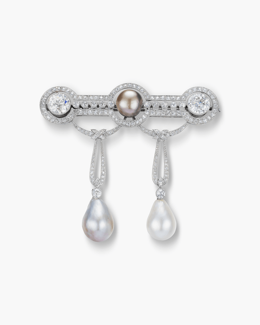 Edwardian Natural Pearl and Diamond Brooch