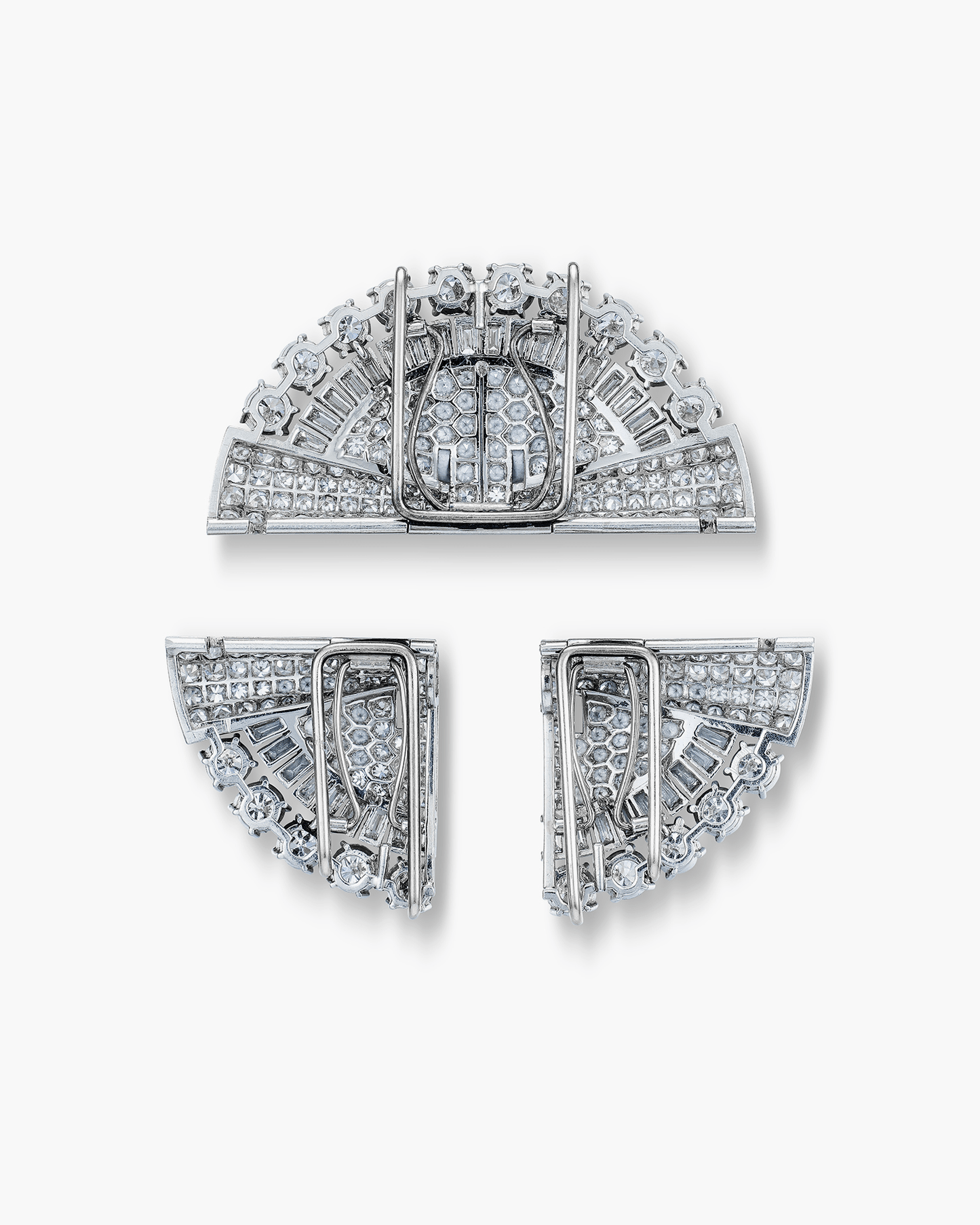 Art Deco Diamond Triple Clip Brooch