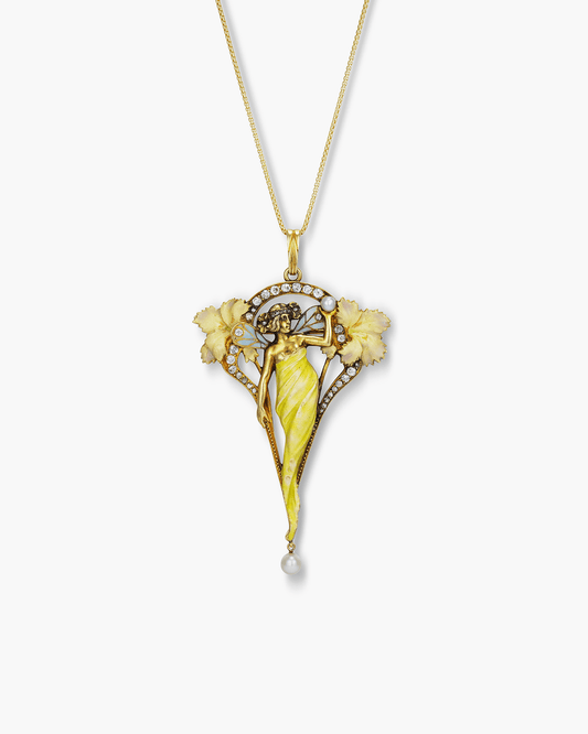 Art Nouveau Plique-à-jour Diamond Pendant by Masriera y Carreras