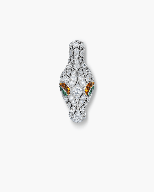 Art Deco Diamond, Emerald and Citrine Snake Head Clip