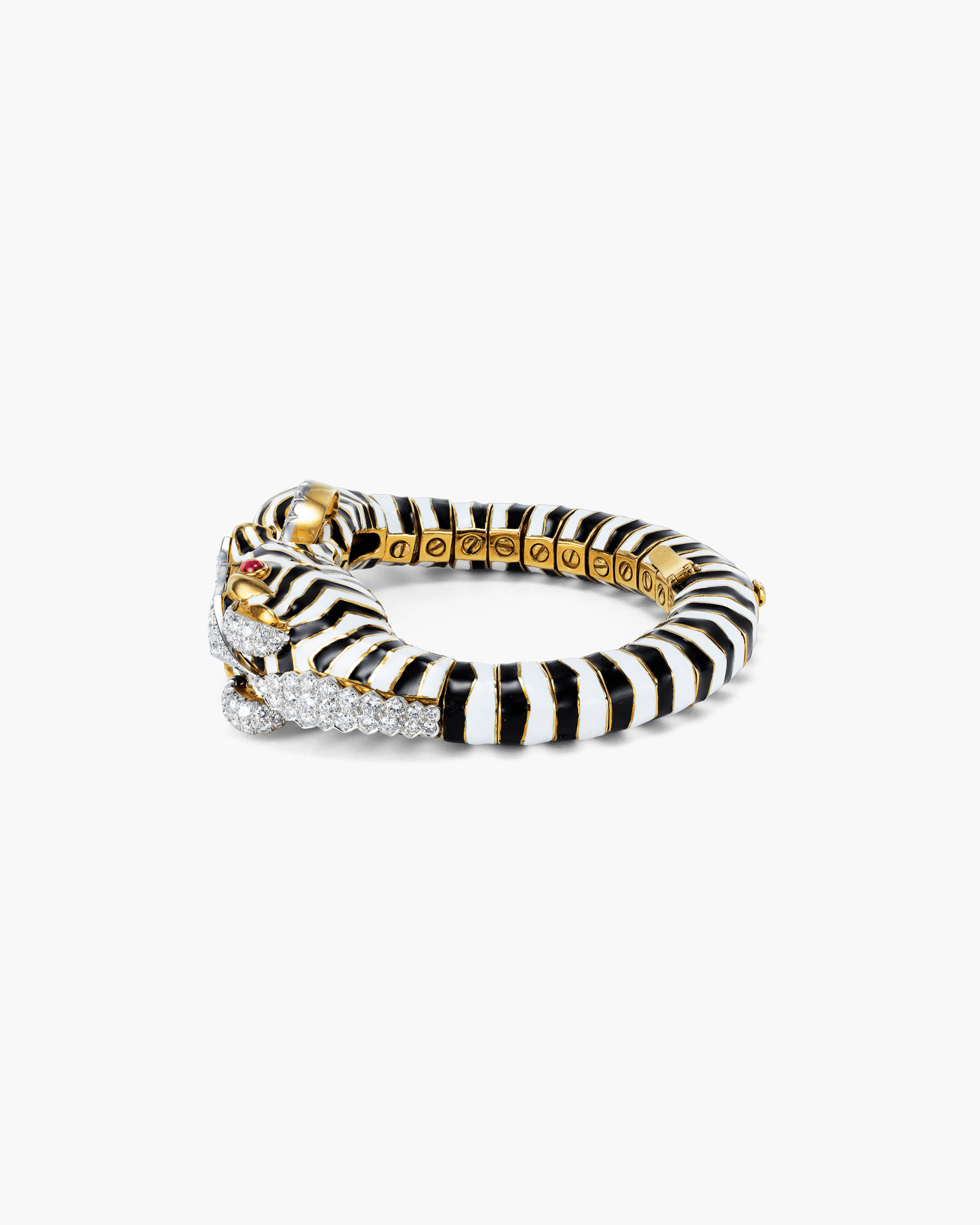 Mid-Century Diamond and Enamel Zebra Bangle by David Webb