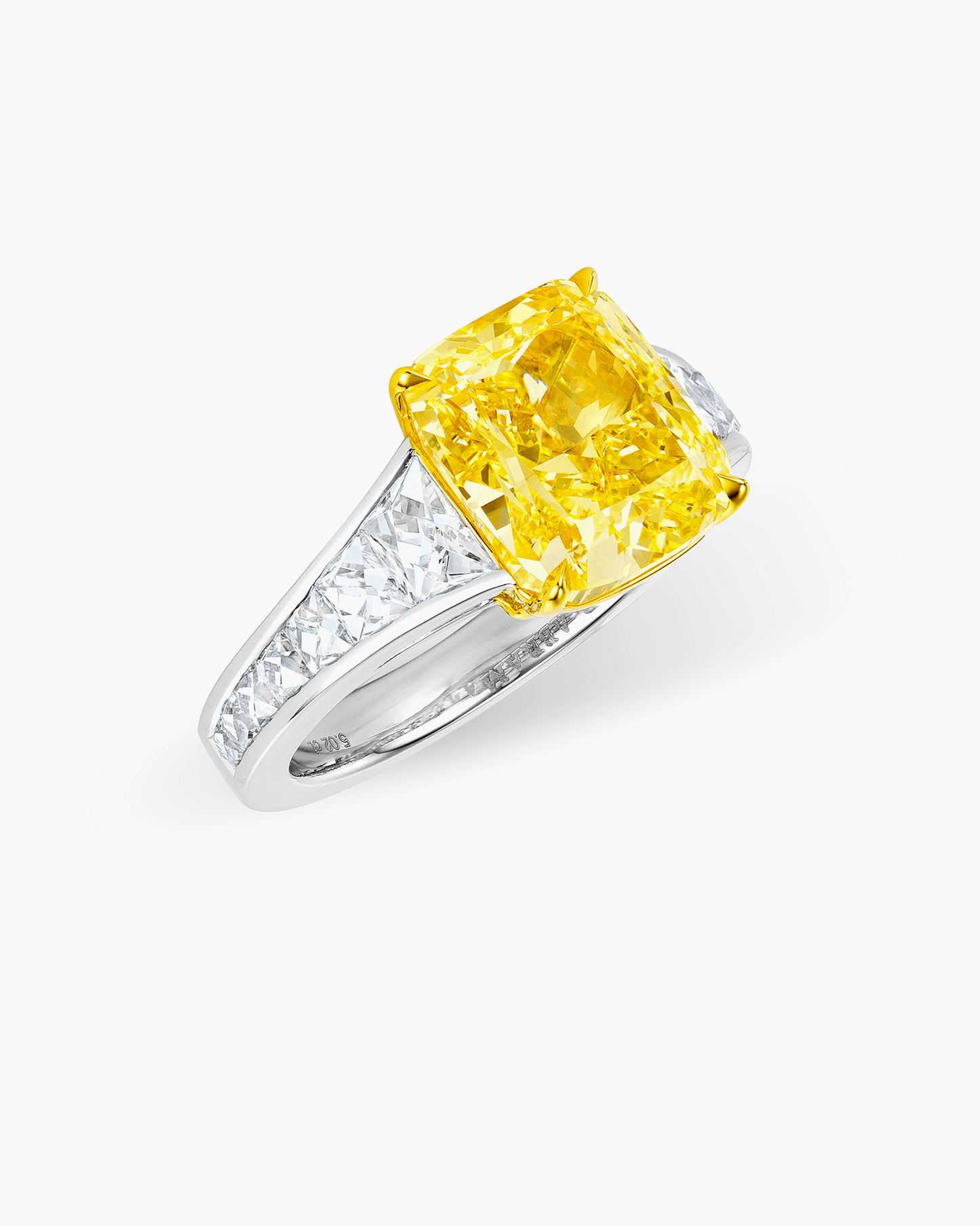 5.02 carat Cushion Cut Yellow and White Diamond Ring