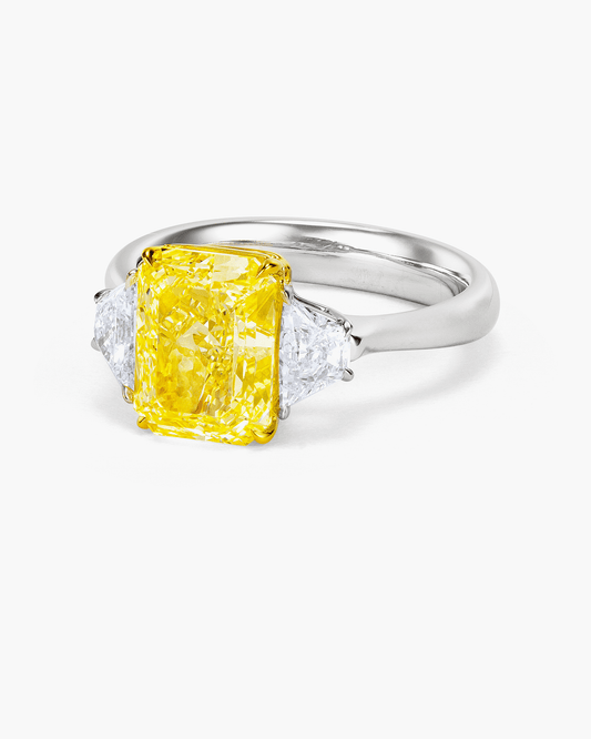 3.03 carat Radiant Cut Yellow and White Diamond Ring