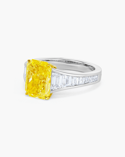 2.54 carat Radiant Cut Yellow and White Diamond Ring