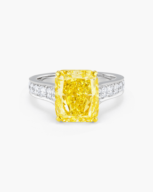 5.02 carat Radiant Cut Yellow and White Diamond Ring