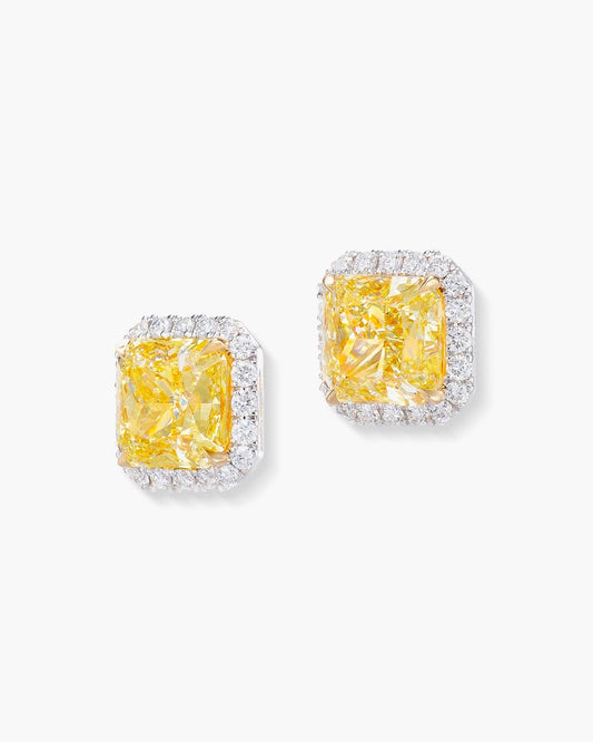 3.15 carat Radiant Cut Fancy Yellow and White Diamond Ear Studs
