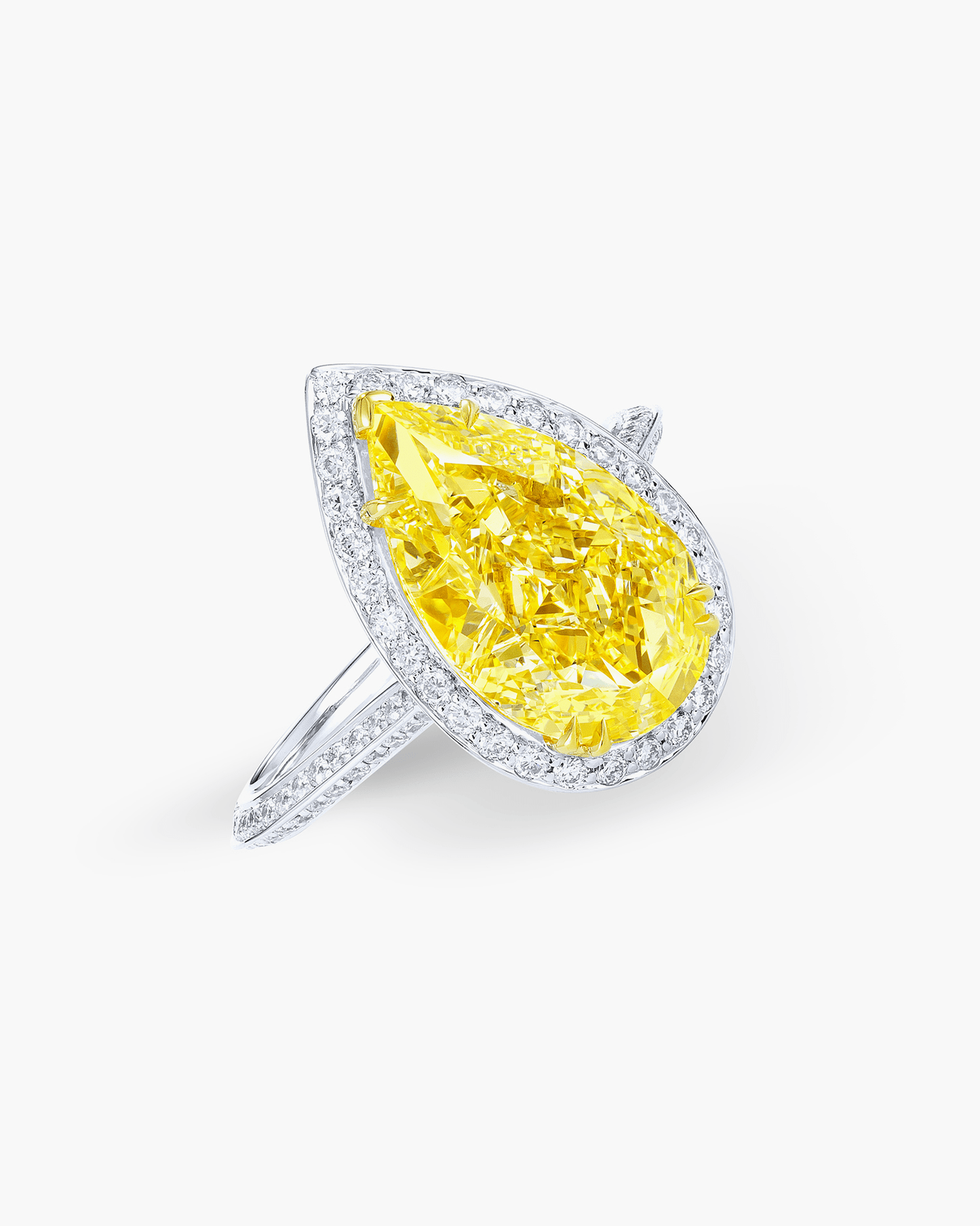 3.71 carat Pear Shape Yellow and White Diamond Ring