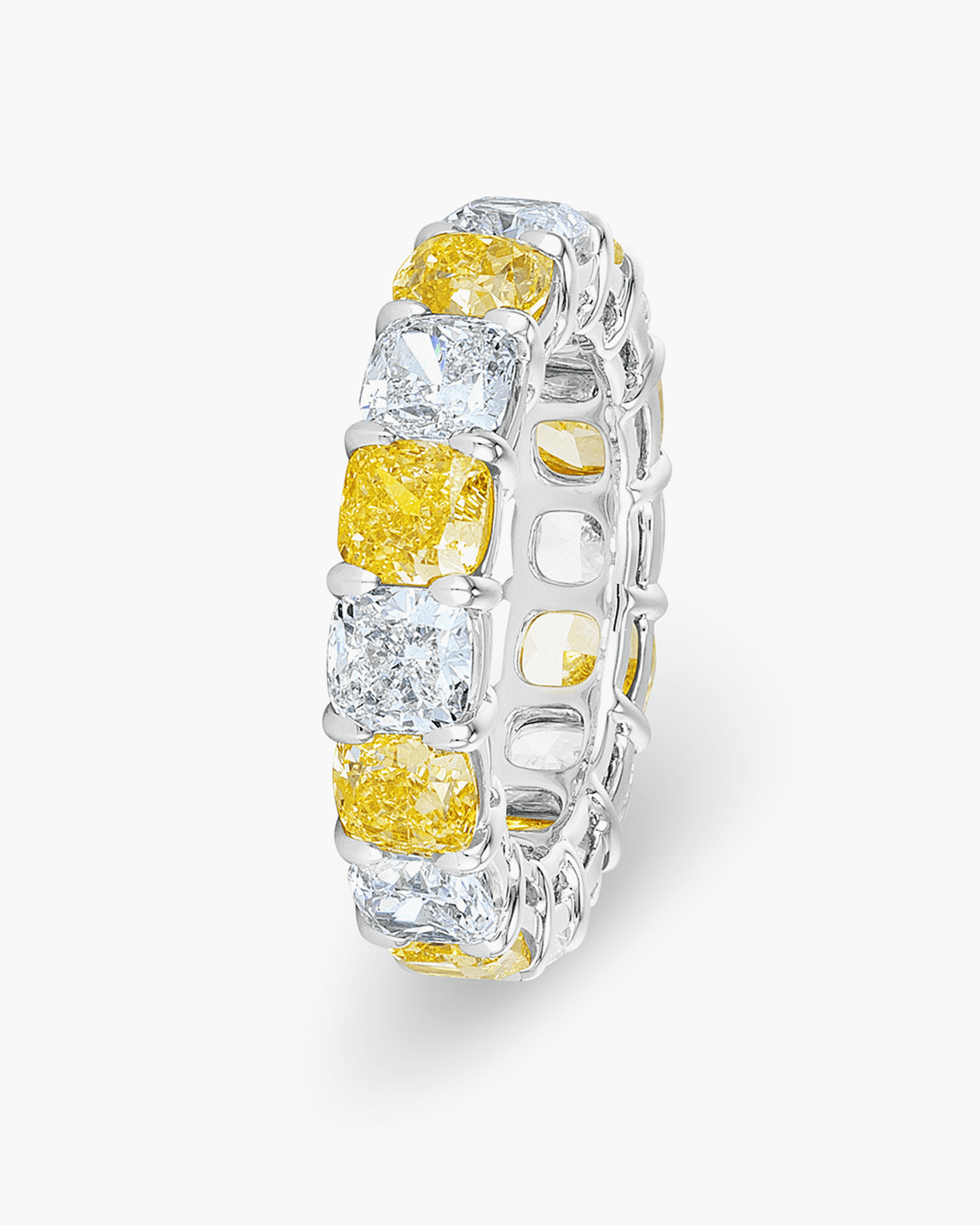 Cushion Cut Yellow and White Diamond Eternity Ring