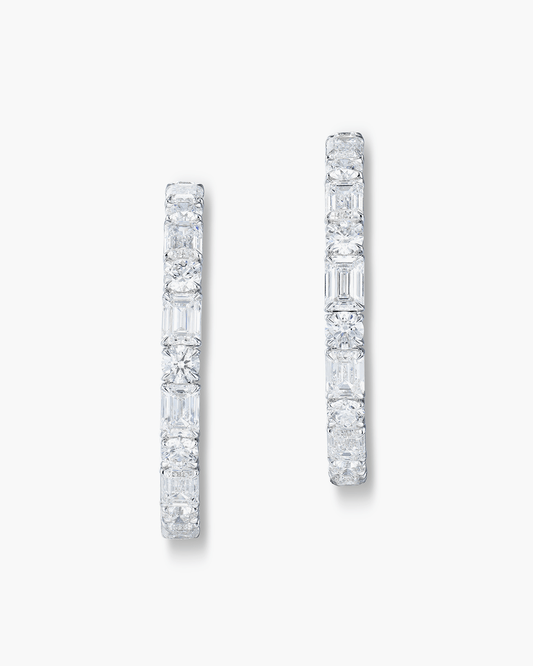 Emerald Cut and Round Brilliant Cut Diamond Hoop Earrings (1.00 carat)