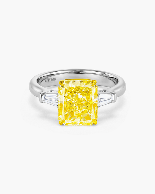 3.21 carat Radiant Cut Yellow and White Diamond Ring