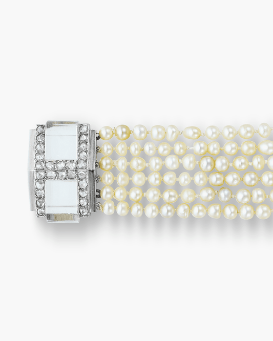 Art Deco Diamond, Pearl and Rock Crystal Bracelet by Boucheron