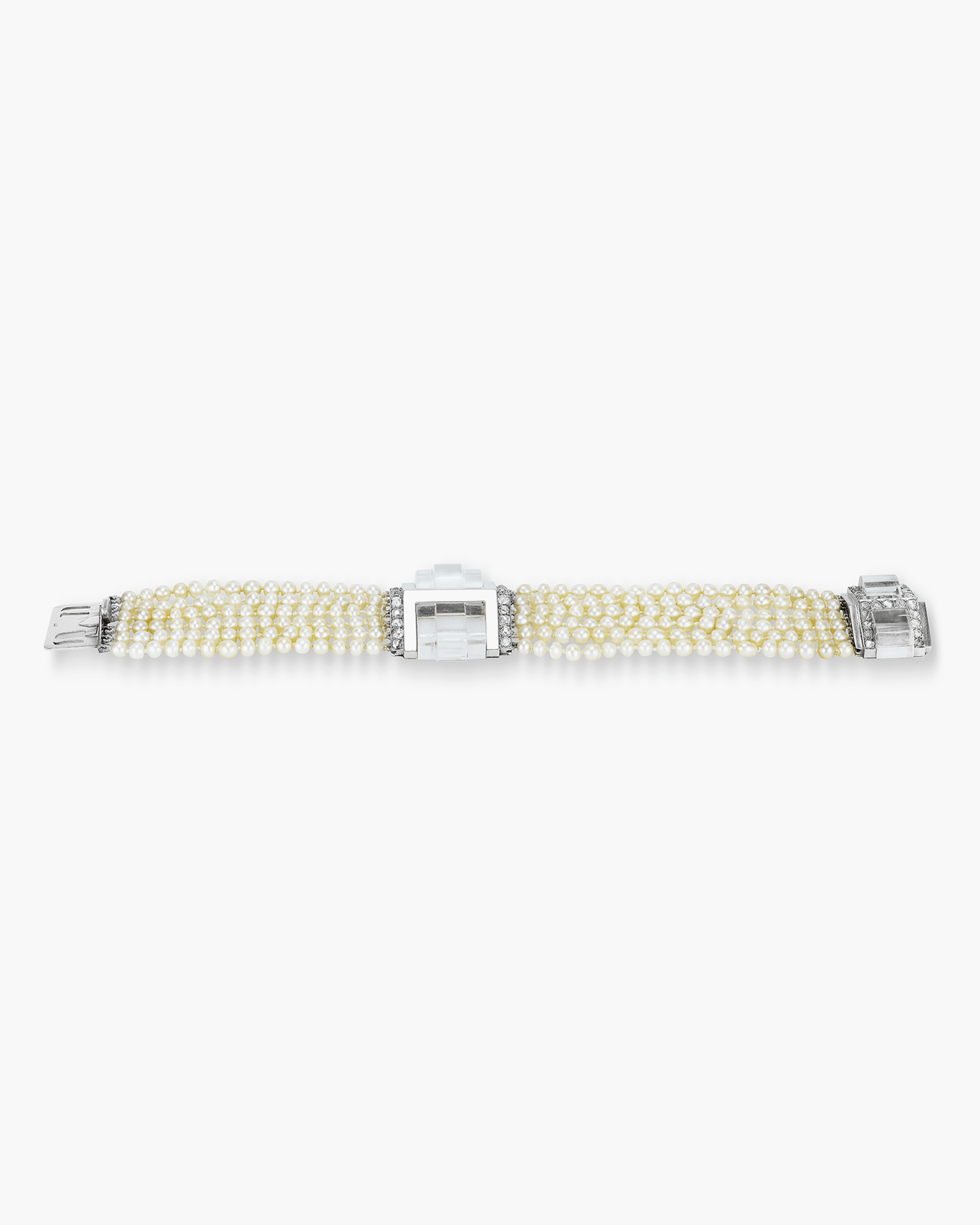 Art Deco Diamond, Pearl and Rock Crystal Bracelet by Boucheron