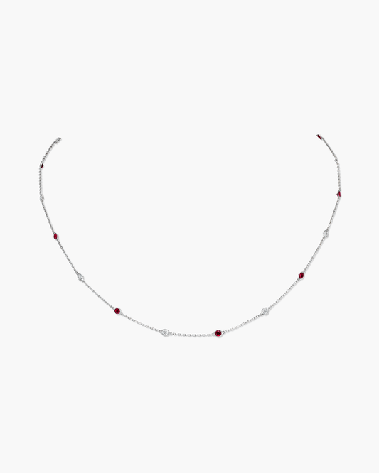 Round Brilliant Cut Ruby and Diamond Necklace, 0.96 carats