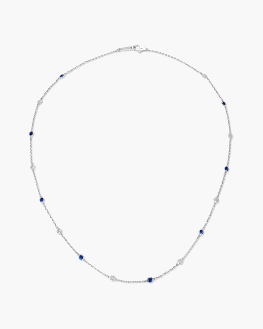 Round Brilliant Cut Sapphire and Diamond Necklace, 1.16 carats