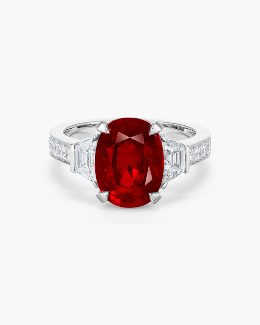 4.39 carat Oval Shape Burmese Ruby and Diamond Ring