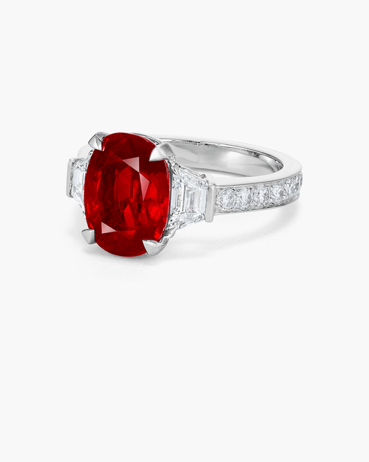 4.39 carat Oval Shape Burmese Ruby and Diamond Ring
