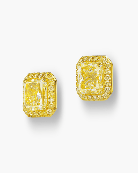 4.46 carat Radiant Cut Fancy Yellow Diamond Ear Studs