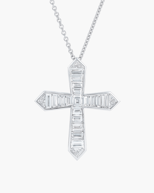 Baguette, Square and Trillion Cut Diamond Cross Pendant Necklace, 9.30 carats