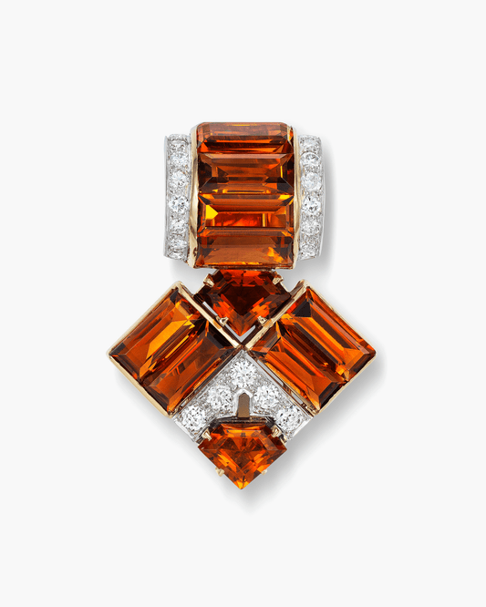 Estate Citrine and Diamond Geometric Clip by Cartier