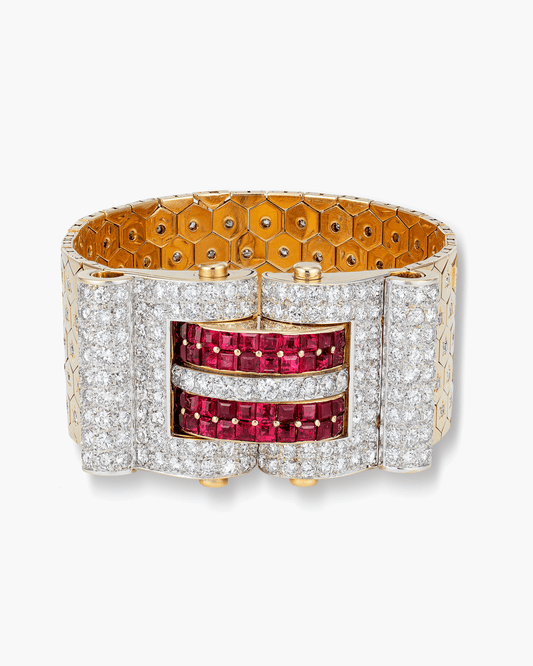 Estate Diamond and Ruby Ribbon Bracelet