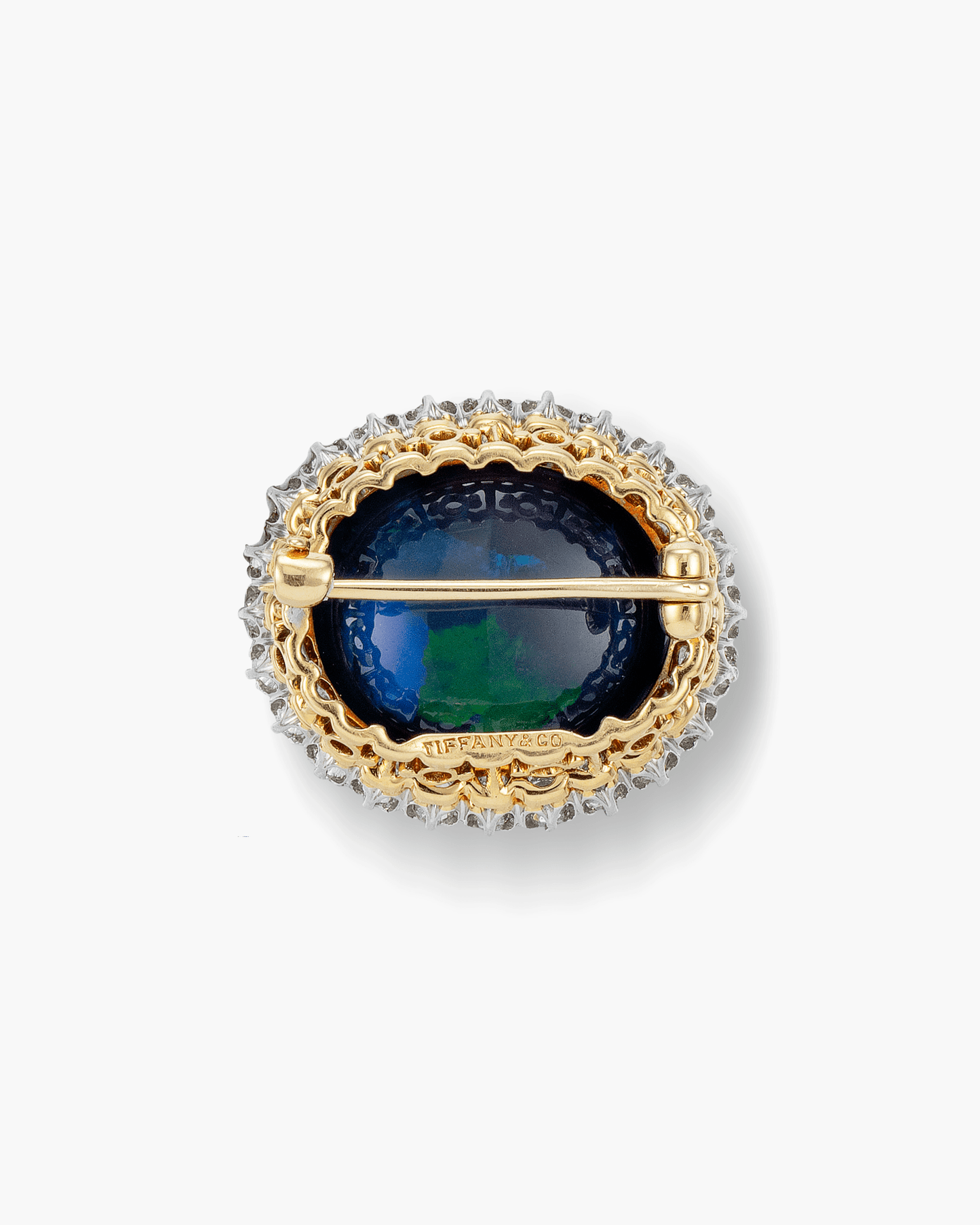 Victorian Australian Black Opal and Diamond Brooch by Tiffany & Co.