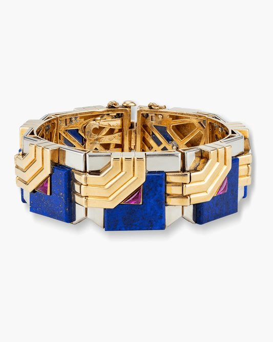 Art Deco Lapis Lazuli and Ruby Bracelet set in White and Yellow Gold by Boucheron