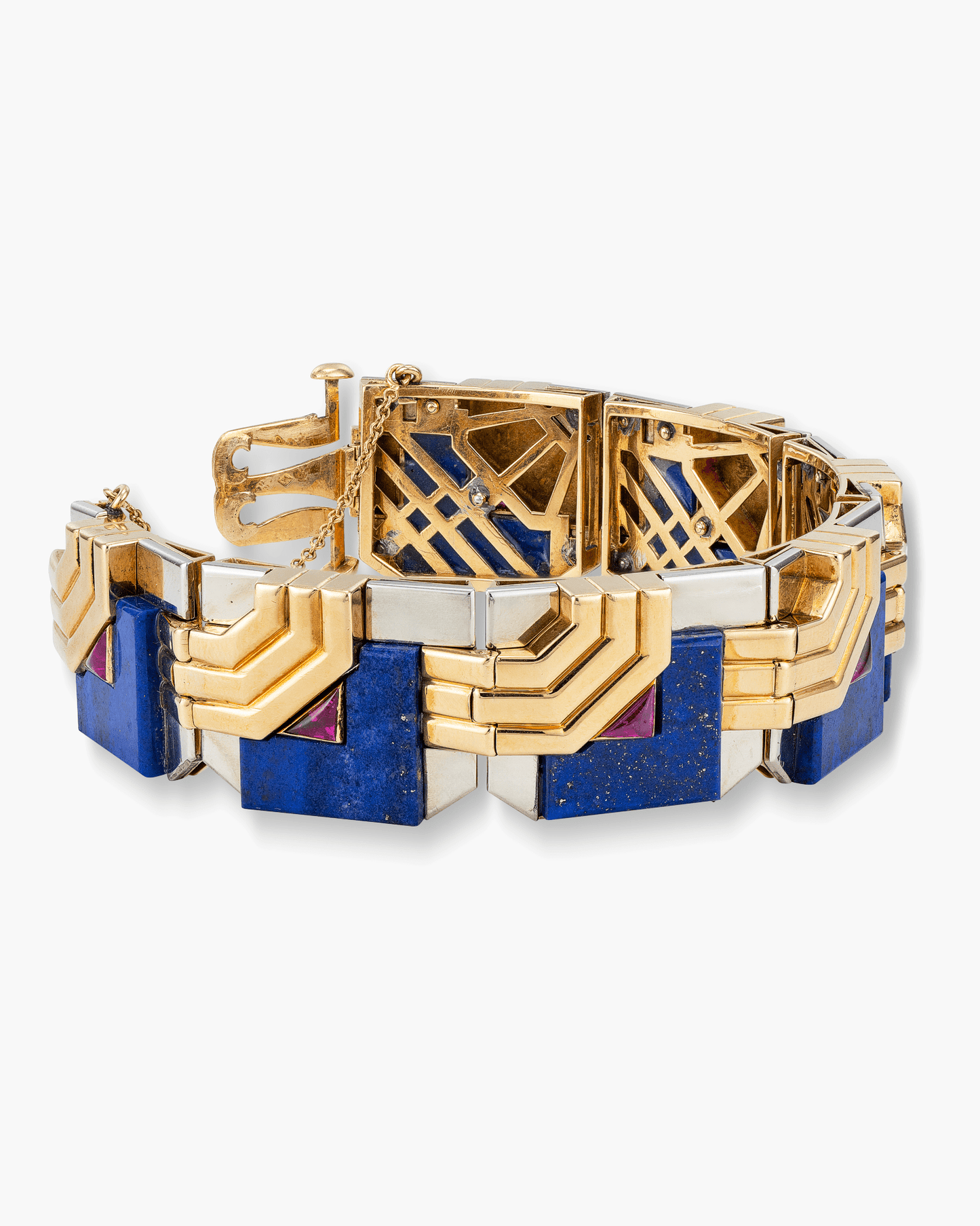 Art Deco Lapis Lazuli and Ruby Bracelet set in White and Yellow Gold by Boucheron