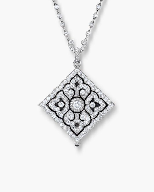 Edwardian Diamond and Sapphire White Enamel Pendant Watch by Cartier