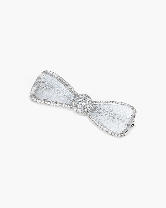 Edwardian Rock Crystal and Diamond Bow Knot Brooch by Cartier