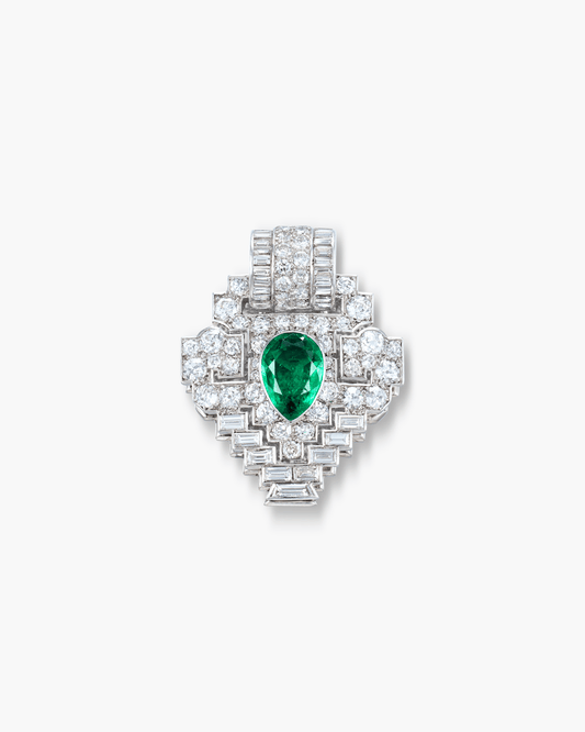 Art Deco Emerald and Diamond Clip Brooch by Cartier