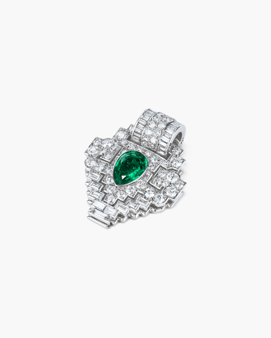 Art Deco Emerald and Diamond Clip Brooch by Cartier