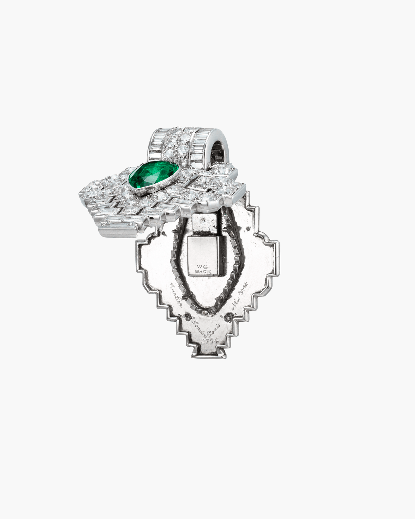 Art Deco Emerald and Diamond Clip Brooch by Cartier