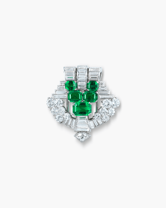 Art Deco Emerald and Diamond Clip Brooch by Cartier