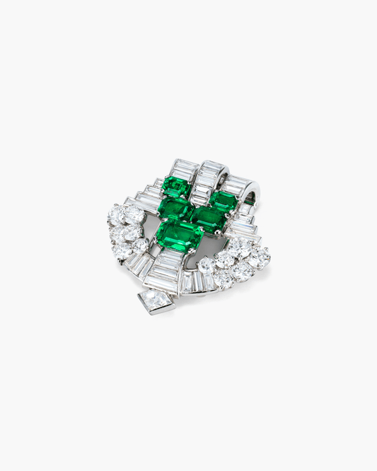 Art Deco Emerald and Diamond Clip Brooch by Cartier