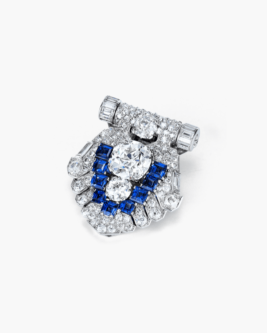 Art Deco Diamond and Sapphire Lapel Clip by Cartier