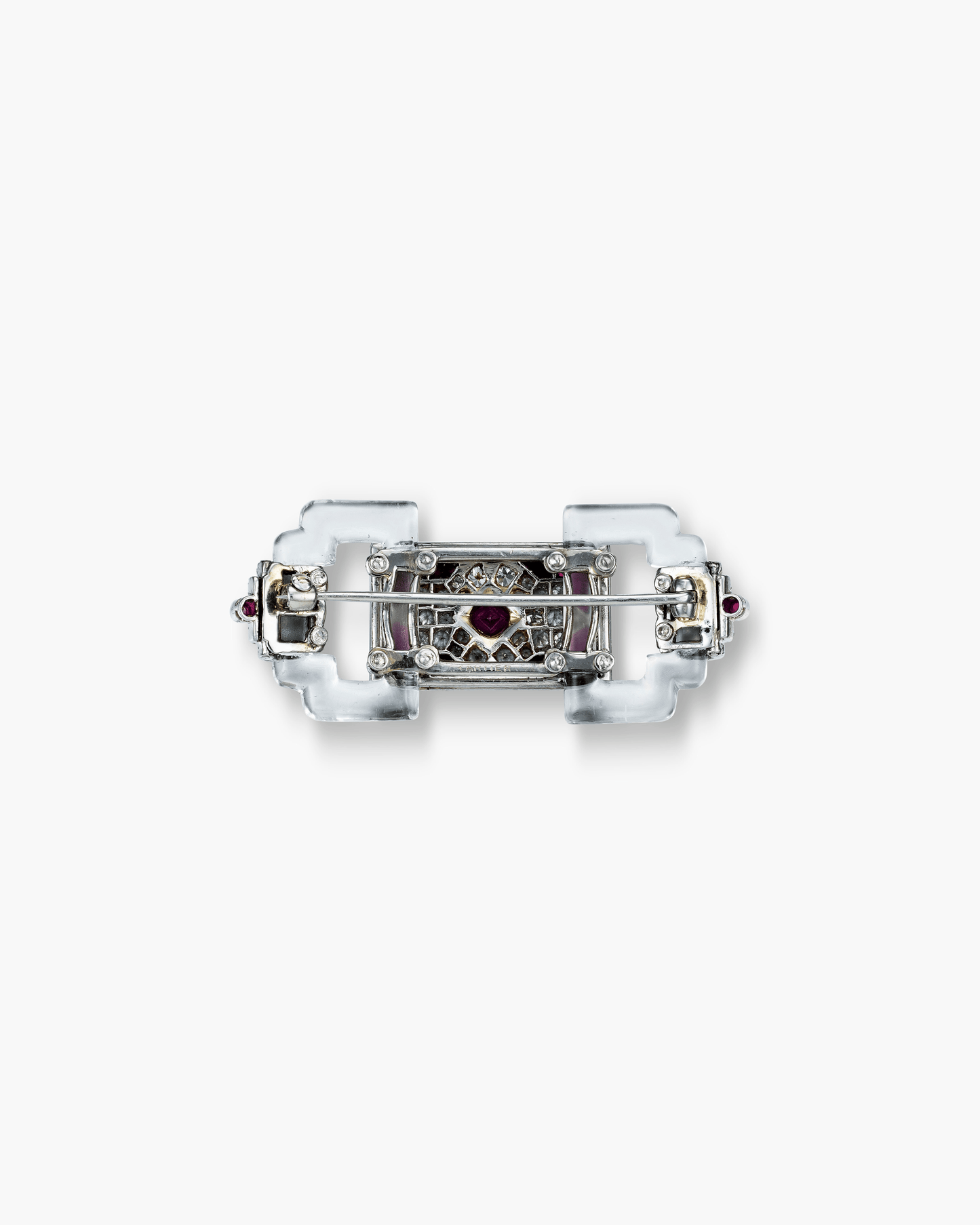 Art Deco Rock Crystal, Ruby and Diamond Brooch by Cartier