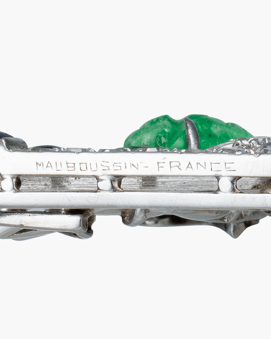Art Deco Diamond, Sapphire, Emerald, Lapis Lazuli, Onyx and Enamel Mosque Brooch by Mauboussin