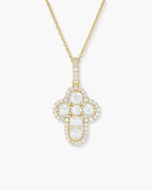 Old European Cut Diamond Cross Pendant Necklace, 1.22 carats