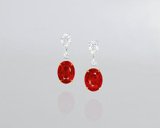 7.04 carat Oval Shape Ruby and Diamond Earrings