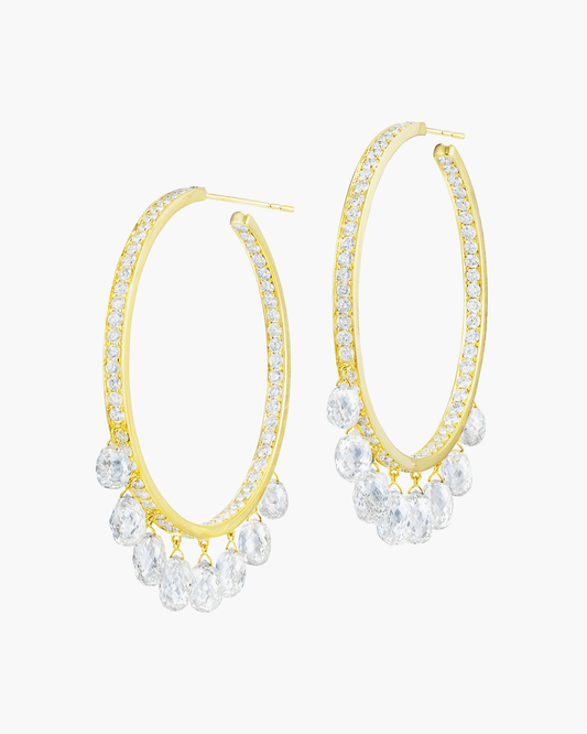 Briolette and Brilliant Diamond Yellow Gold Hoop Earrings