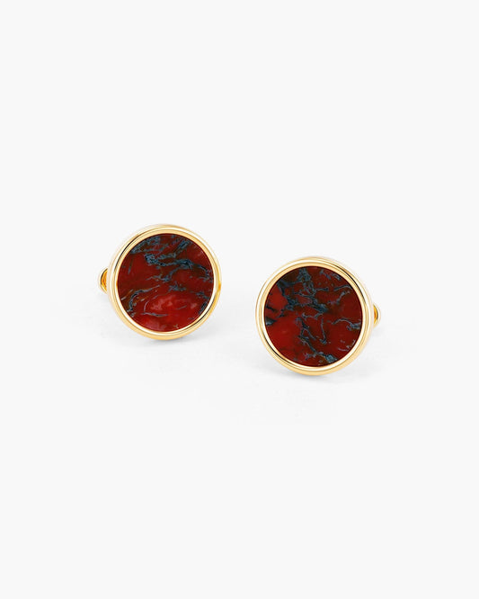Circular Framed Moss Agate Cufflinks