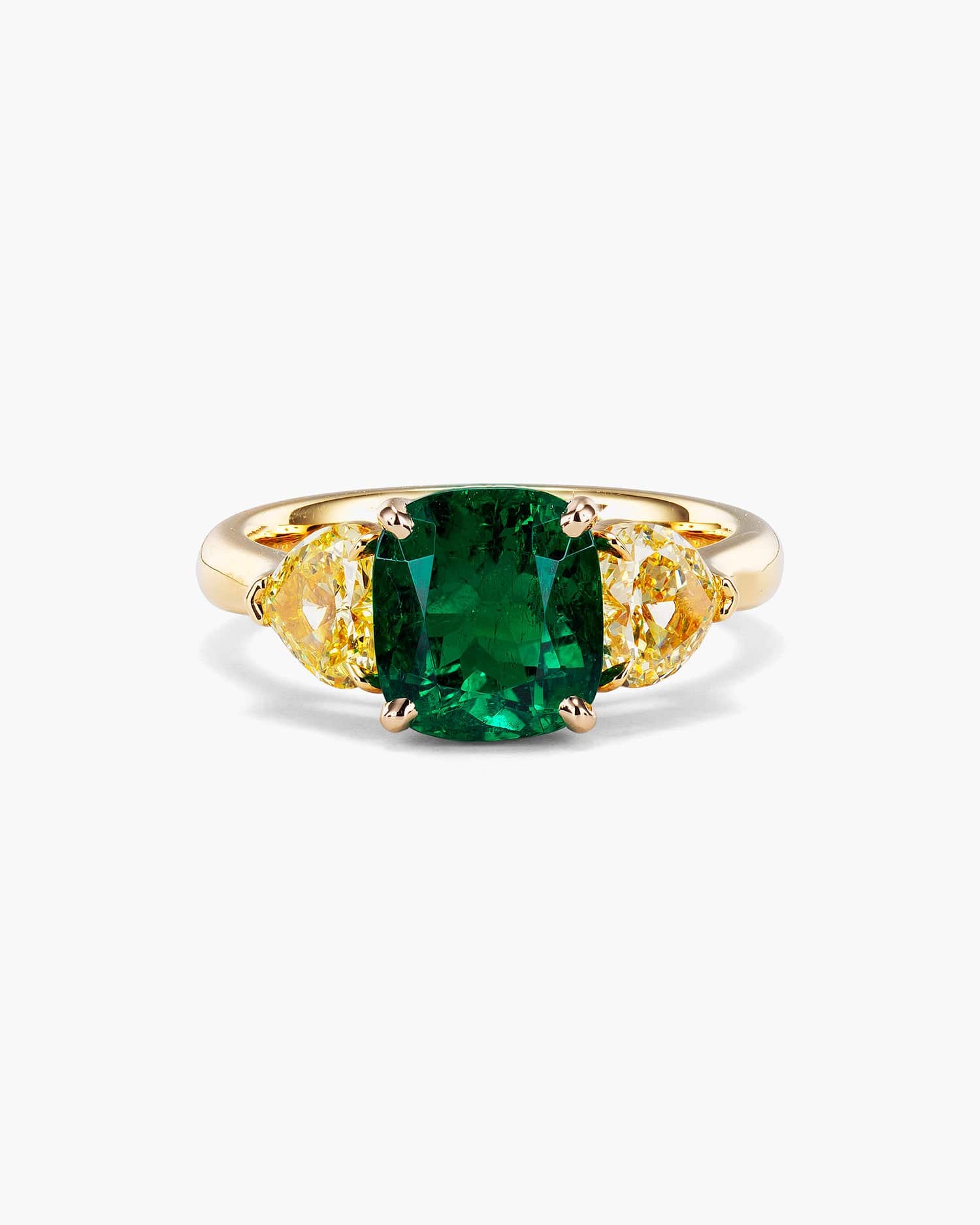 carat Cushion Cut Colombian Emerald and Yellow Diamond Ring