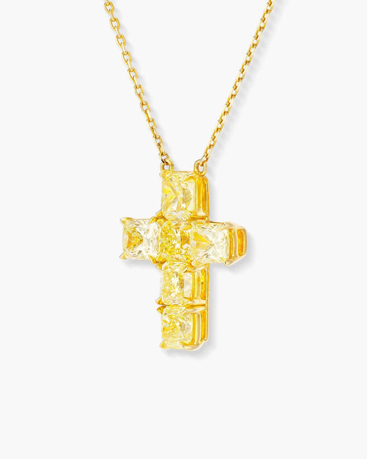 Fancy Shaped Yellow Diamond Cross Pendant Necklace, 2.70 carats
