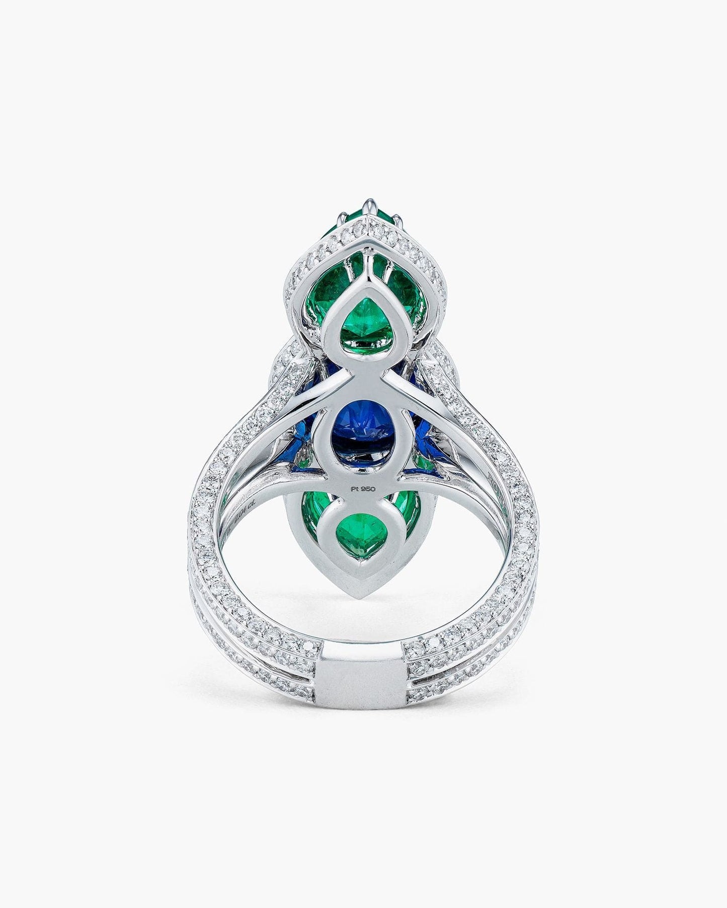 Three-Stone Sapphire, Emerald and Diamond Ring