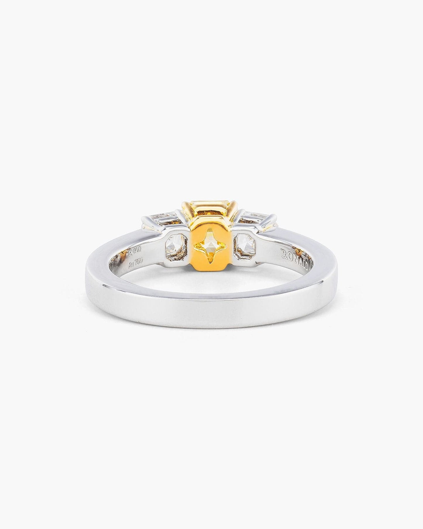 0.74 carat Asscher Cut Yellow and White Diamond Ring