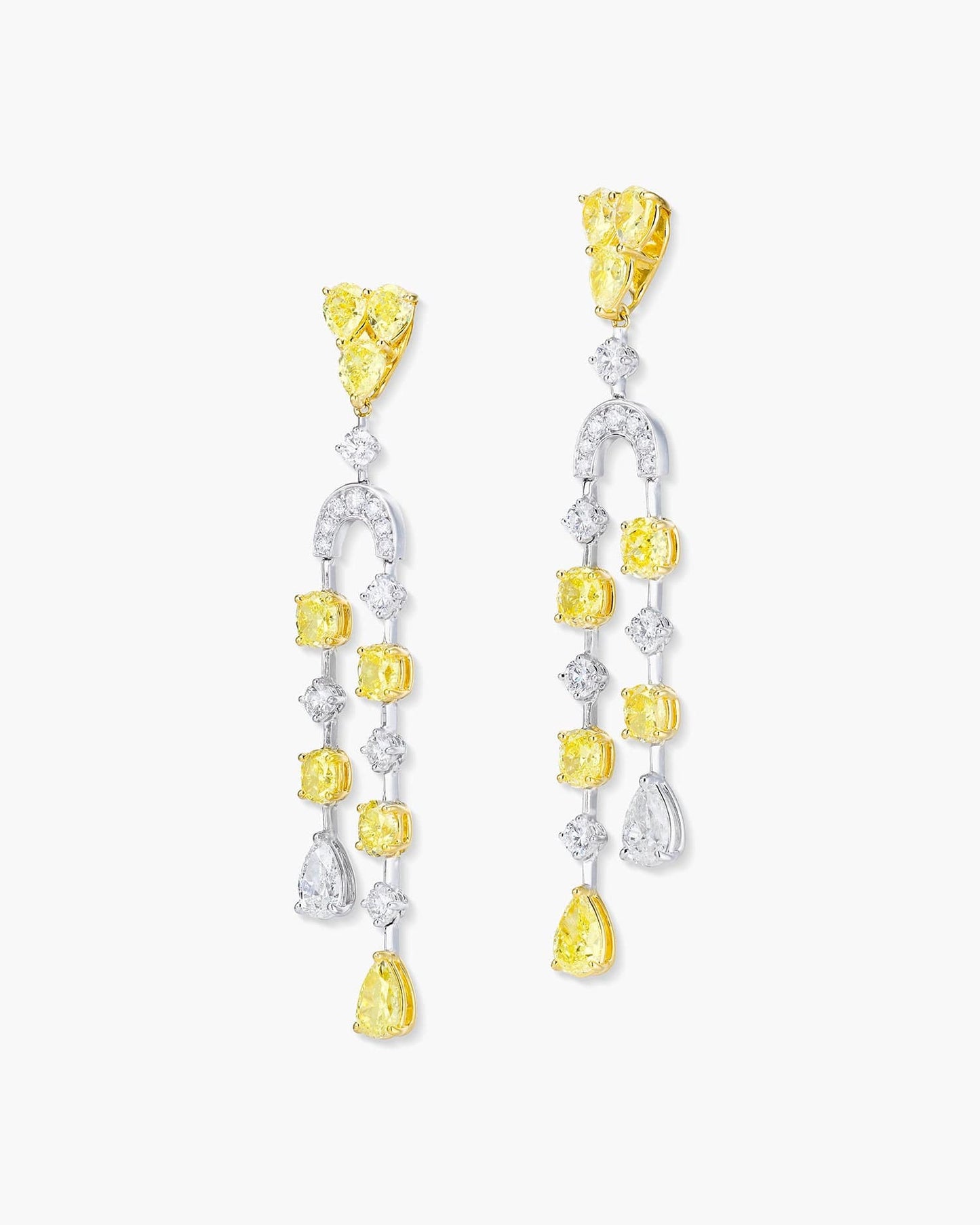 Fancy Intense Yellow and White Diamond Arch Chandelier Earrings