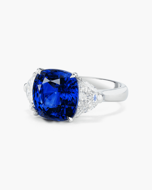 7.54 carat Cushion Cut Ceylon Sapphire and Diamond Ring