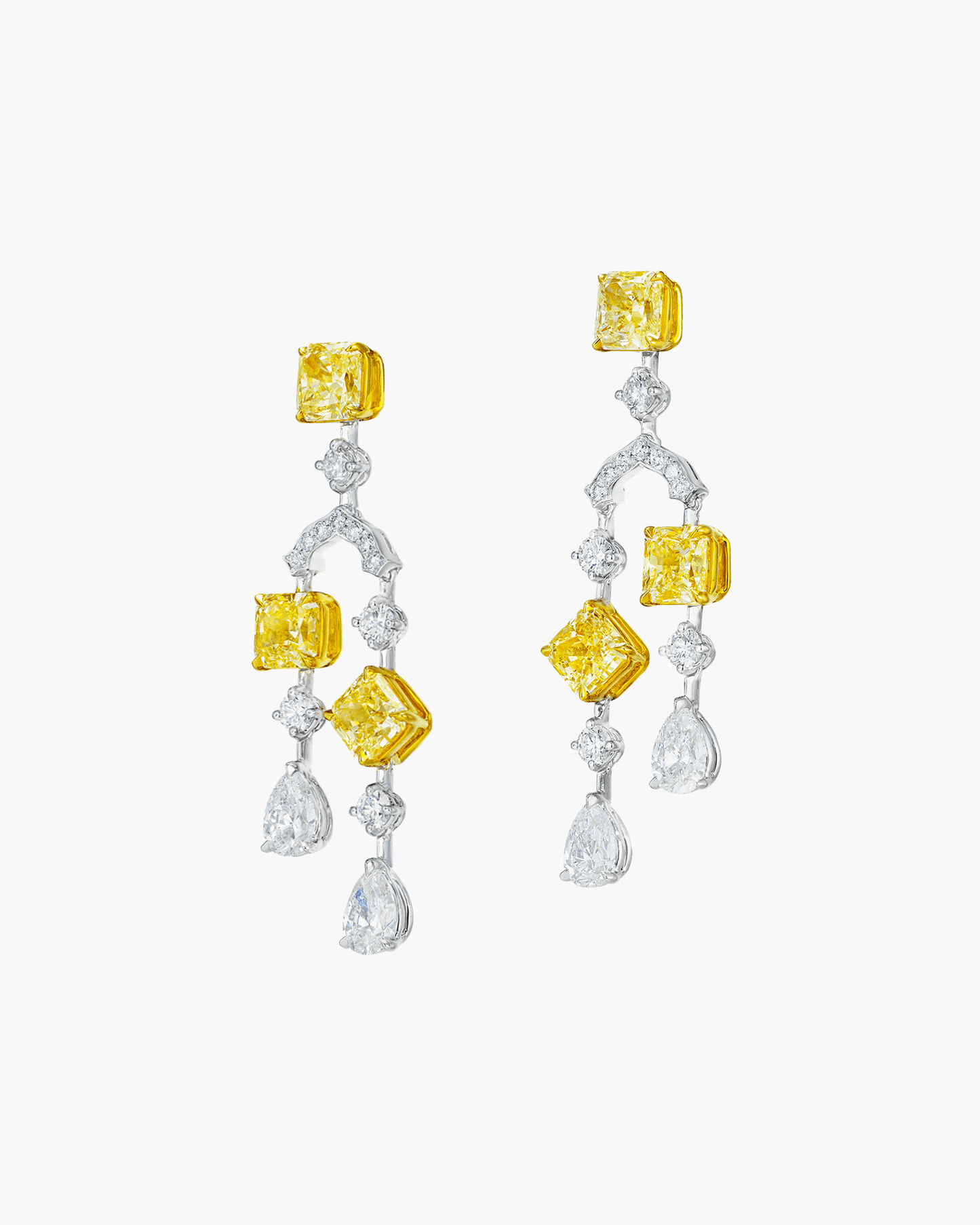 Fancy Yellow and White Diamond Arch Earrings