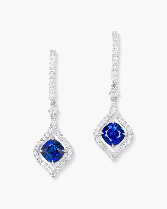 2.00 carat Cushion Cut Sapphire and Diamond Earrings