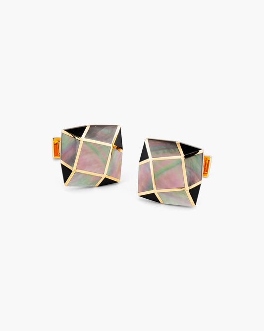 Black Mother of Pearl and Onyx Angular Checkerboard Cufflinks
